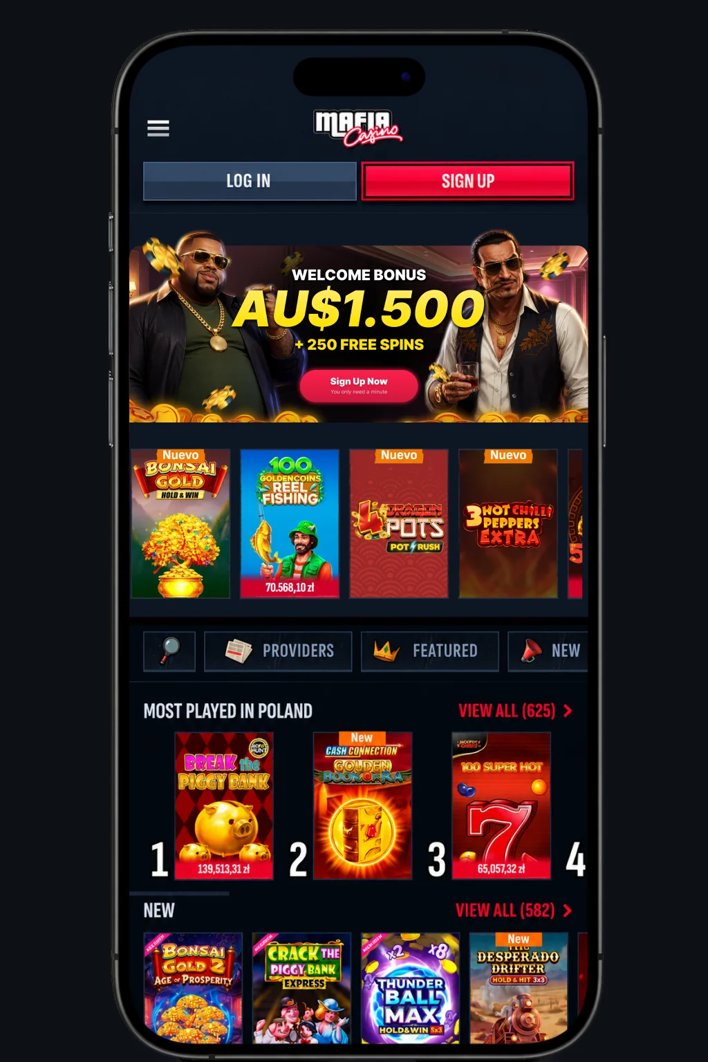 Mafia Casino mobile casino app on smartphone